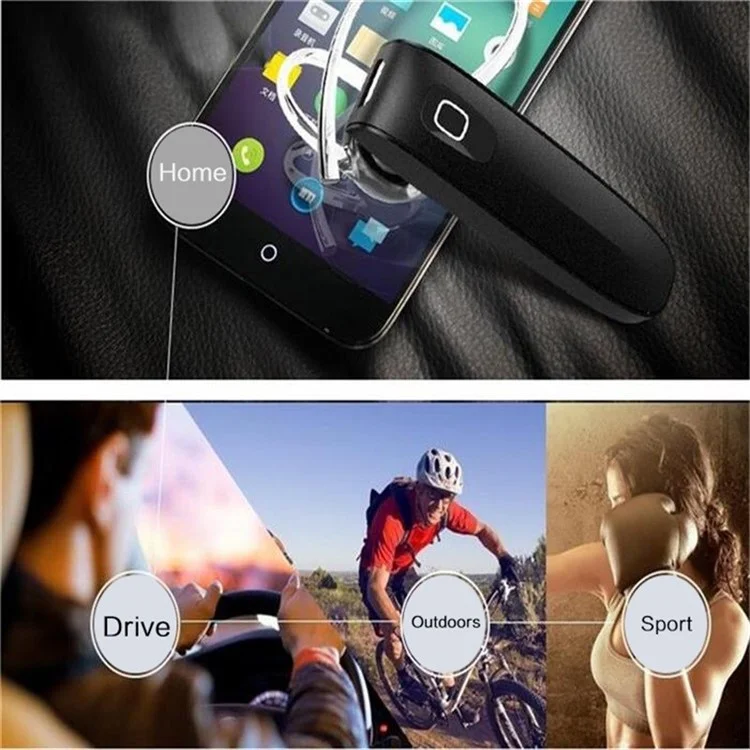 B1 Bluetooth 4.0 Wireless Headset Noise-cancelling Mono Earphone with Ear Hook - Black