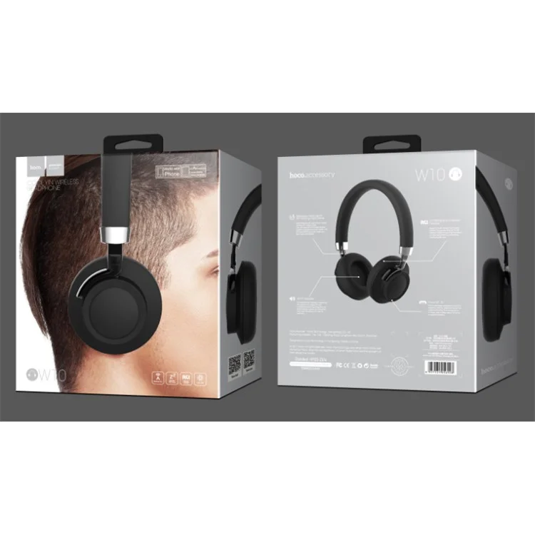 HOCO W10 Over-Ear Bluetooth Wireless Headphone with Mic for iPhone Samsung Huawei etc. - Black