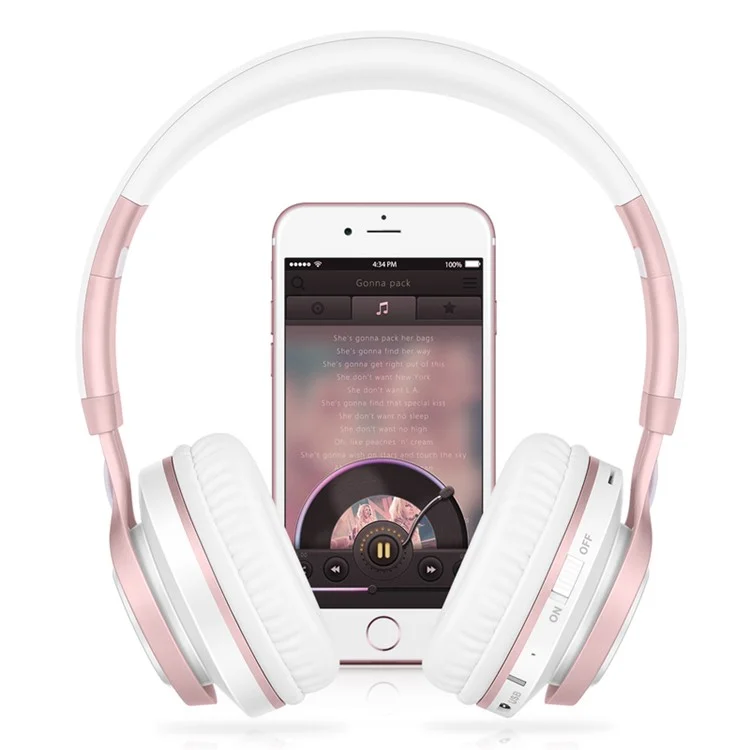 PICUN BT08 Over-ear Wireless Bluetooth Stereo Headset Headphone with Microphone Support FM Radio - White / Rose Gold Color