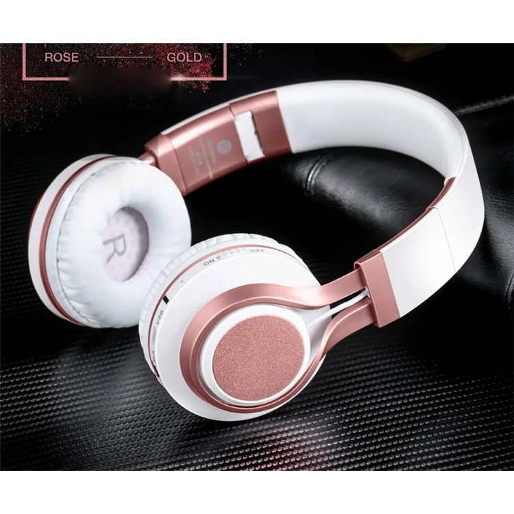 PICUN BT08 Over-ear Wireless Bluetooth Stereo Headset Headphone with Microphone Support FM Radio - White / Rose Gold Color