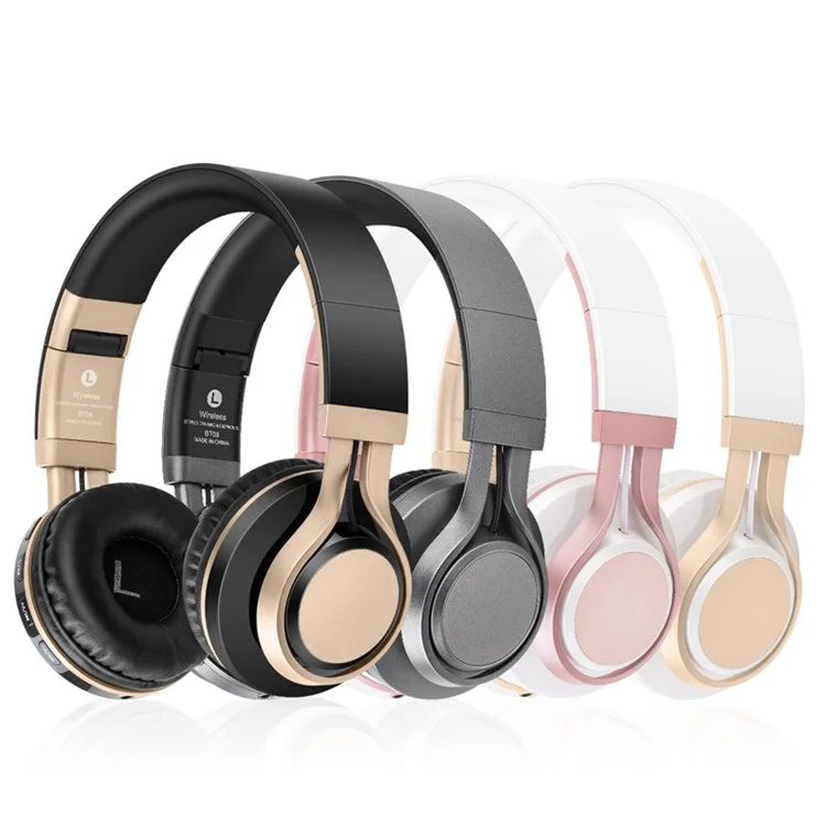 PICUN BT08 Over-ear Wireless Bluetooth Stereo Headset Headphone with Microphone Support FM Radio - White / Rose Gold Color