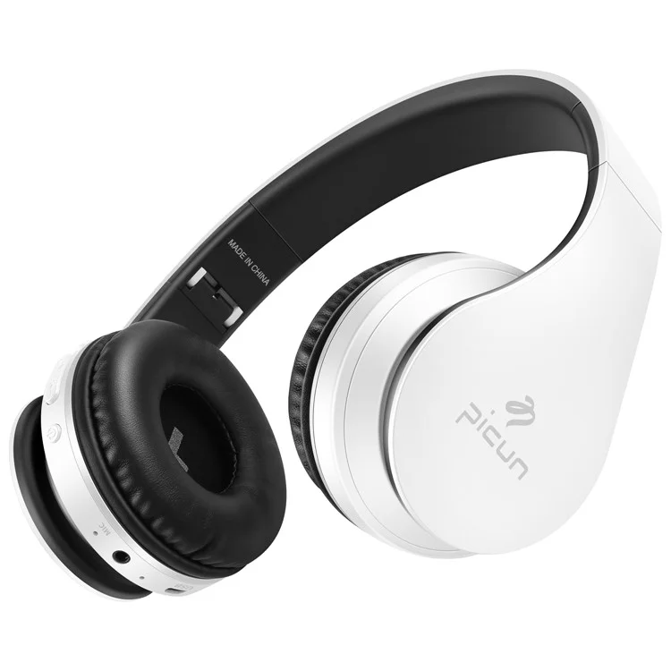 PICUN P16 Foldable Mega Bass Wireless Bluetooth Headphone for iPhone 7 Samsung Note 8 etc. - White + Black