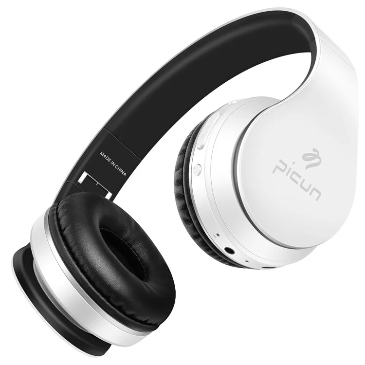 PICUN P16 Foldable Mega Bass Wireless Bluetooth Headphone for iPhone 7 Samsung Note 8 etc. - White + Black