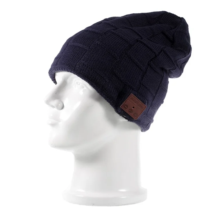 Knitted Winter Warm Hat Cap Built-in Wireless Bluetooth Headphone & Microphone Support TF Card - Dark Blue