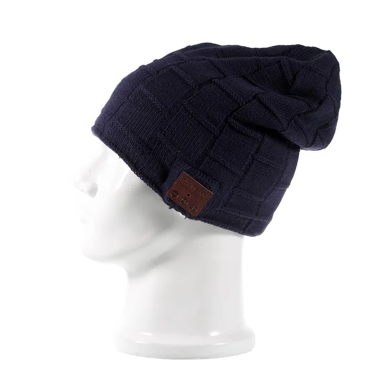 Knitted Winter Warm Hat Cap Built-in Wireless Bluetooth Headphone & Microphone Support TF Card - Dark Blue