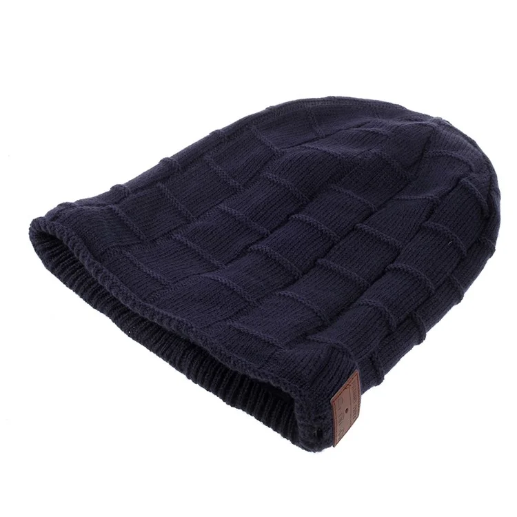 Knitted Winter Warm Hat Cap Built-in Wireless Bluetooth Headphone & Microphone Support TF Card - Dark Blue