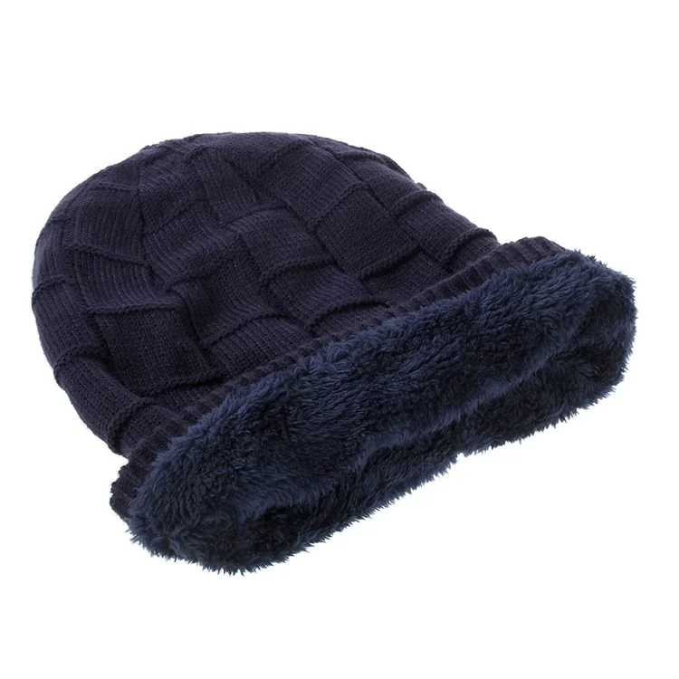 Knitted Winter Warm Hat Cap Built-in Wireless Bluetooth Headphone & Microphone Support TF Card - Dark Blue