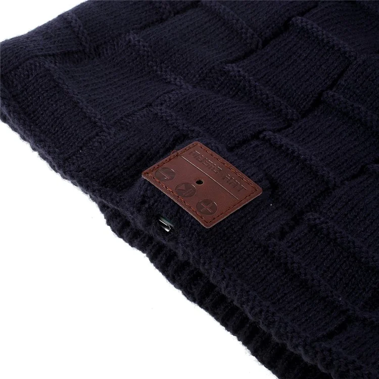 Knitted Winter Warm Hat Cap Built-in Wireless Bluetooth Headphone & Microphone Support TF Card - Dark Blue