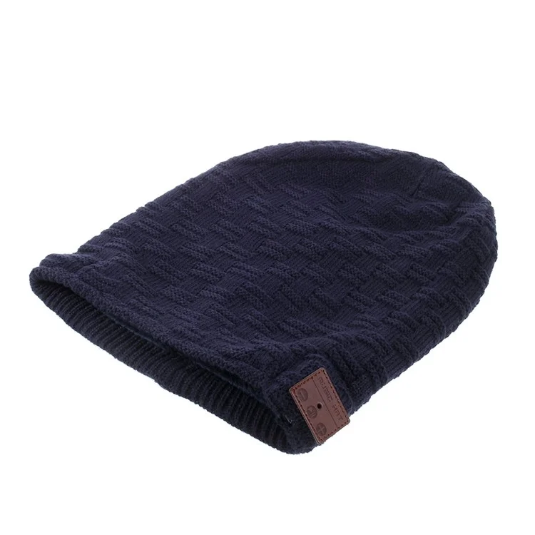 Grid Pattern Knitted Hat Cap Built-in Wireless Bluetooth Headphone & Microphone Support TF Card - Dark Blue
