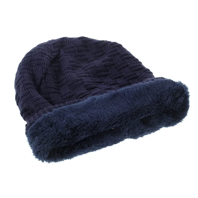 Grid Pattern Knitted Hat Cap Built-in Wireless Bluetooth Headphone & Microphone Support TF Card - Dark Blue