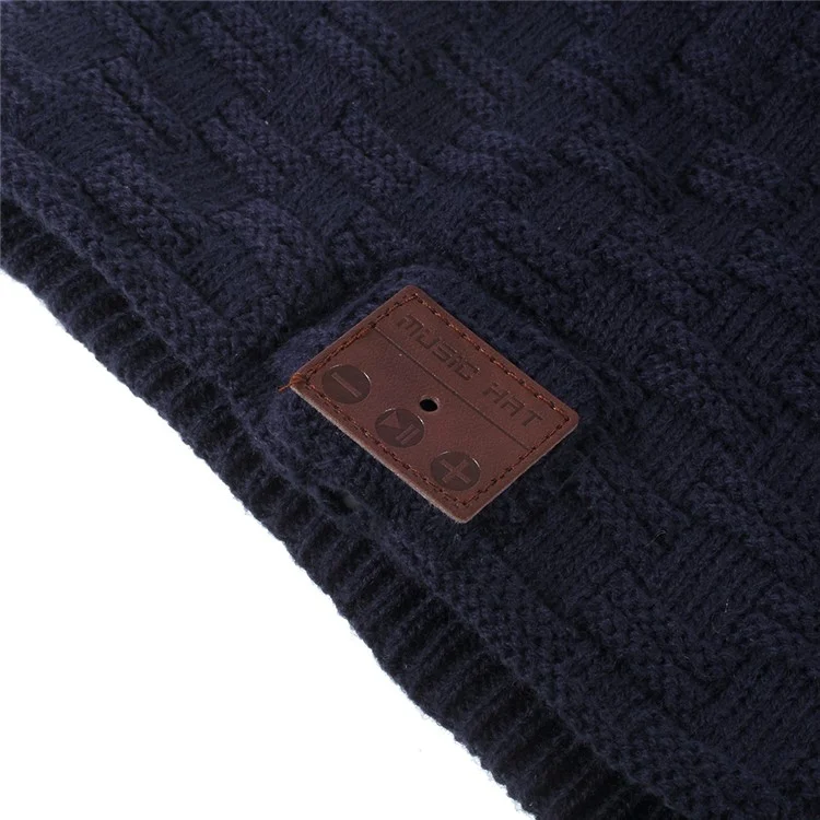 Grid Pattern Knitted Hat Cap Built-in Wireless Bluetooth Headphone & Microphone Support TF Card - Dark Blue