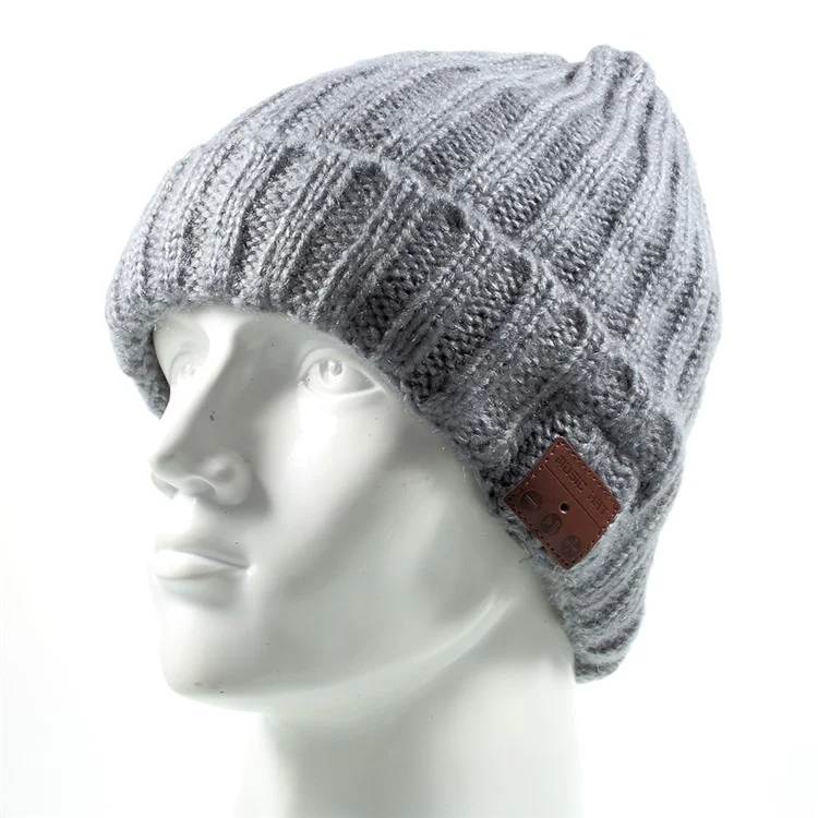 Grid Pattern Knitted Winter Warm Hat Built-in Wireless Bluetooth Headphone & Microphone - Grey