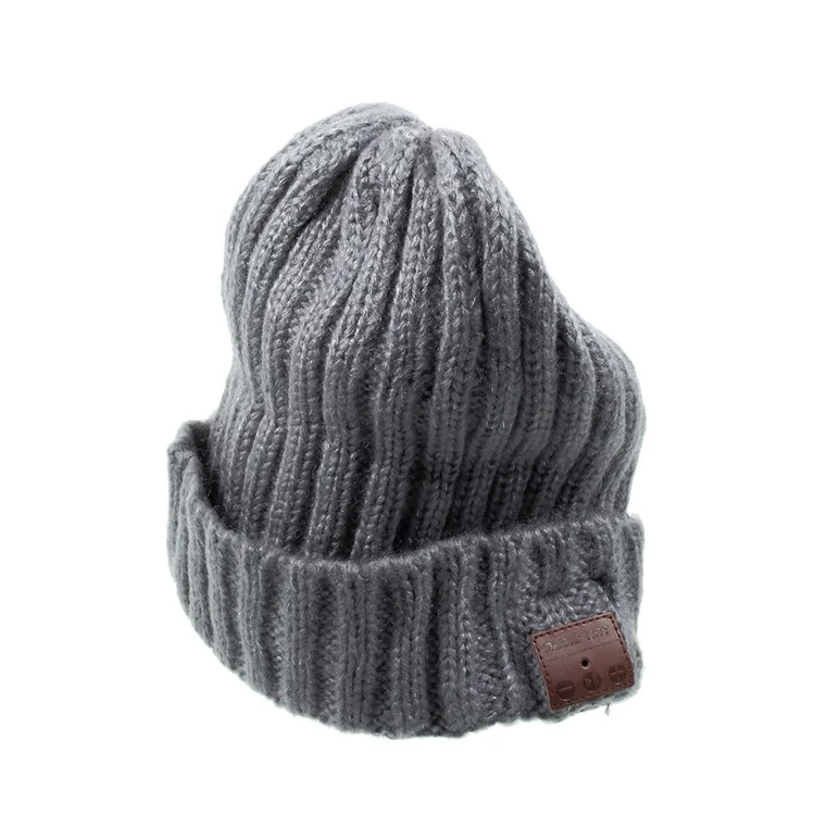 Grid Pattern Knitted Winter Warm Hat Built-in Wireless Bluetooth Headphone & Microphone - Grey