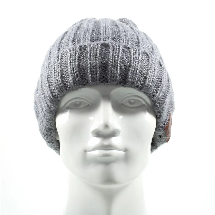 Grid Pattern Knitted Winter Warm Hat Built-in Wireless Bluetooth Headphone & Microphone - Grey