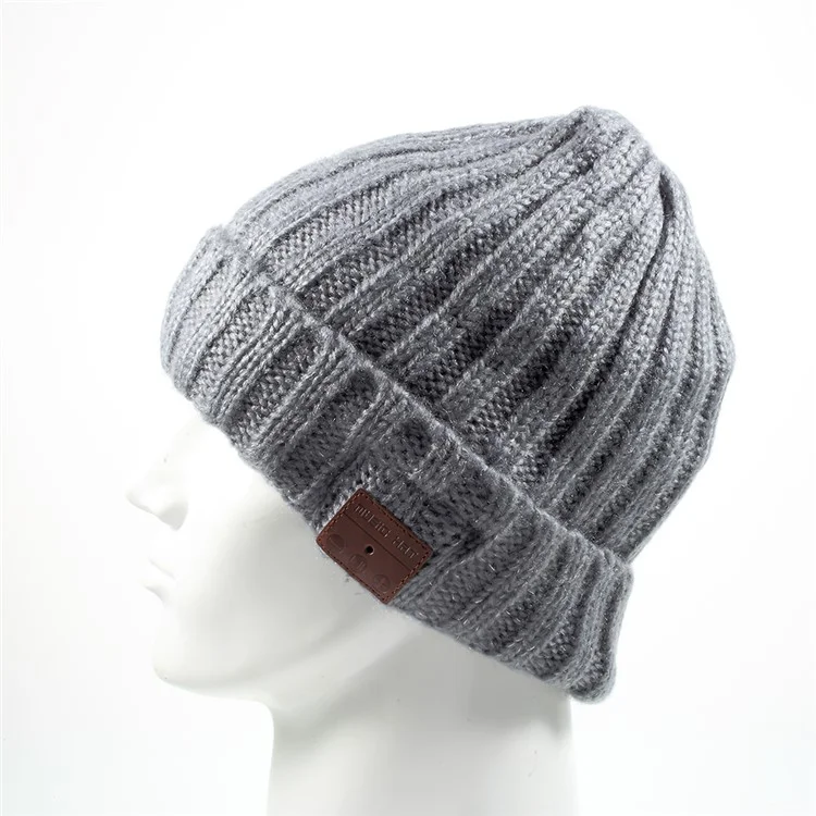 Grid Pattern Knitted Winter Warm Hat Built-in Wireless Bluetooth Headphone & Microphone - Grey