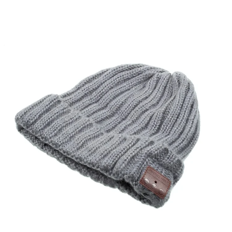 Grid Pattern Knitted Winter Warm Hat Built-in Wireless Bluetooth Headphone & Microphone - Grey