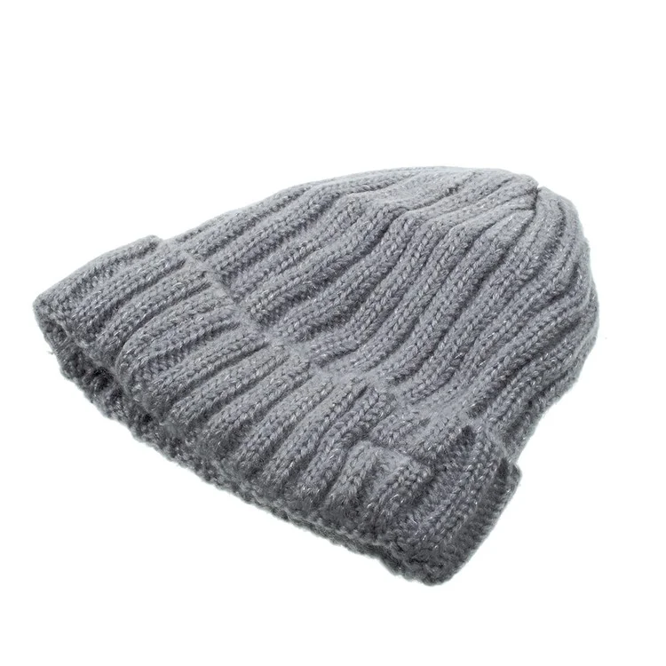 Grid Pattern Knitted Winter Warm Hat Built-in Wireless Bluetooth Headphone & Microphone - Grey