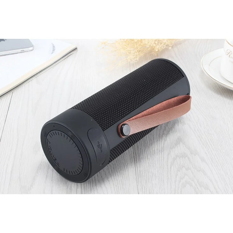 T4 Cylinder Shaped Portable Outdoor Wireless Bluetooth Speaker Support FM/TF Card/Aux-in - Black