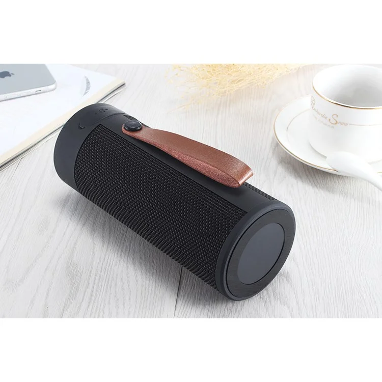 T4 Cylinder Shaped Portable Outdoor Wireless Bluetooth Speaker Support FM/TF Card/Aux-in - Black
