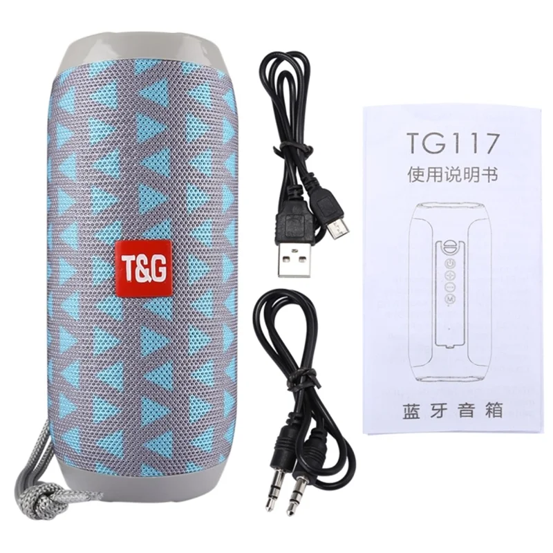 TG117 Portable Outdoor Waterproof Bluetooth-compatible Stereo Speaker Support TF Card/AUX-in/FM for iPhone X Etc. - Grey