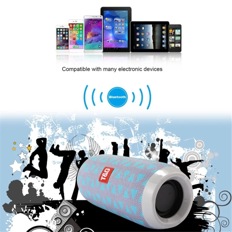 TG117 Portable Outdoor Waterproof Bluetooth-compatible Stereo Speaker Support TF Card/AUX-in/FM for iPhone X Etc. - Grey