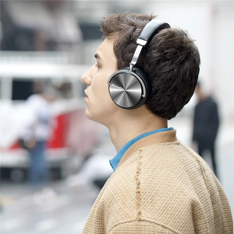 BLUEDIO T4 Active Noise Cancelling Over-ear Swiveling Wireless Bluetooth Headphone with Mic - Black