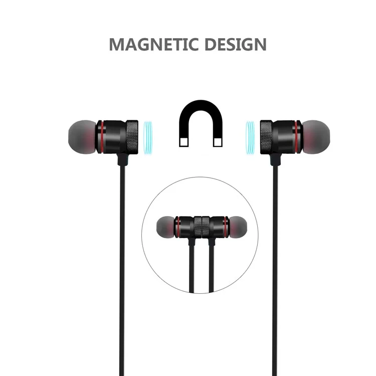 BTH-838 Magnetic Bluetooth Earphone In-ear Headset with Line-in Control for iPhone X/8/8 Plus etc. - Black