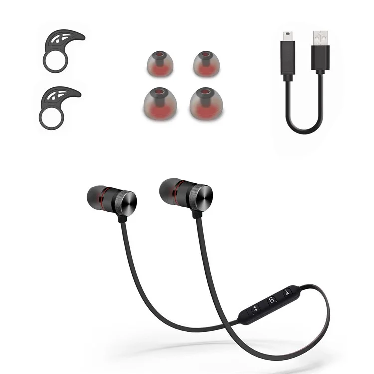 BTH-838 Magnetic Bluetooth Earphone In-ear Headset with Line-in Control for iPhone X/8/8 Plus etc. - Black