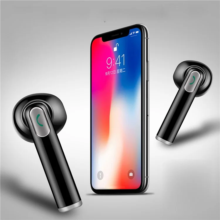 BTH-X8 TWS Mini Wireless Stereo Bluetooth Earphones with Charging Case Box - Black