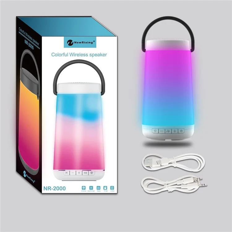 NR2000 Colorful Subwoofer Bluetooth Speaker with Mic Support FM/TF Card/Aux-in - White