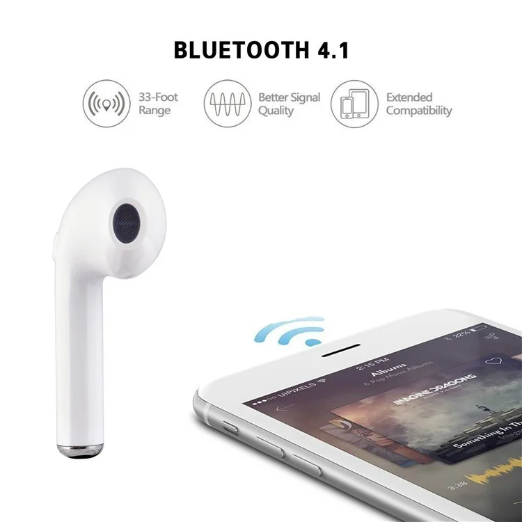 i7 TWS In-ear Wireless Bluetooth 4.1 Stereo Double Headphones with Charging Case for iPhone Samsung  - White
