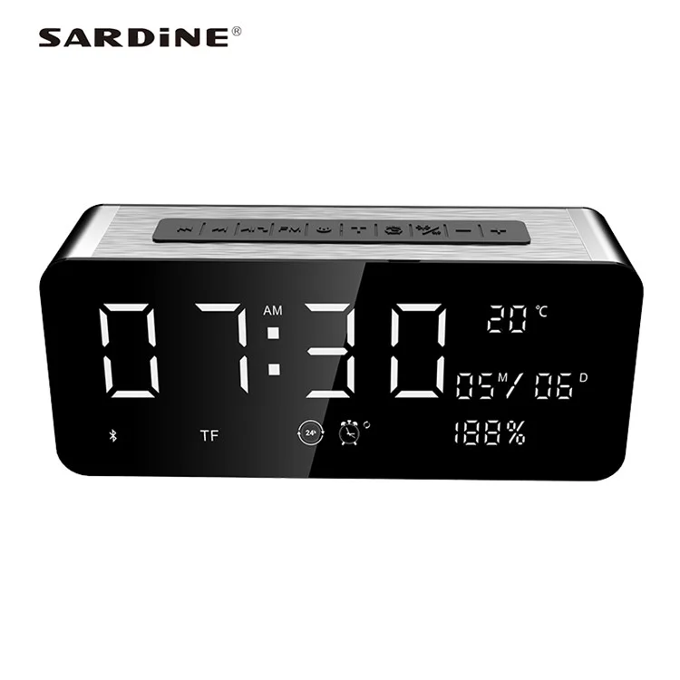 A10 12W Radio Alarm Clock Bluetooth Speaker with Thermometer HD Sound Digital 9.4" LED Display with Aux TF USB Ports