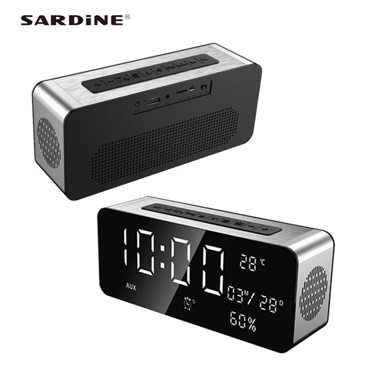 A10 12W Radio Alarm Clock Bluetooth Speaker with Thermometer HD Sound Digital 9.4" LED Display with Aux TF USB Ports