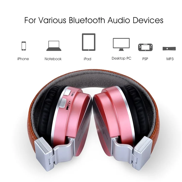 BTH-858 Foldable Over-ear Bluetooth 4.2 Earphone with TF Card Slot/Aux-in - Rose Gold