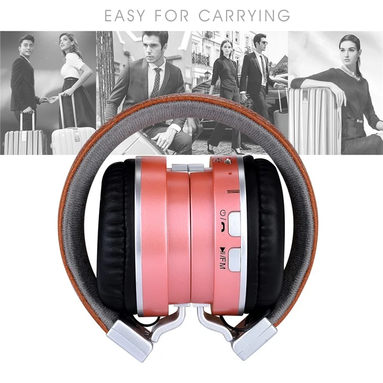 BTH-858 Foldable Over-ear Bluetooth 4.2 Earphone with TF Card Slot/Aux-in - Rose Gold