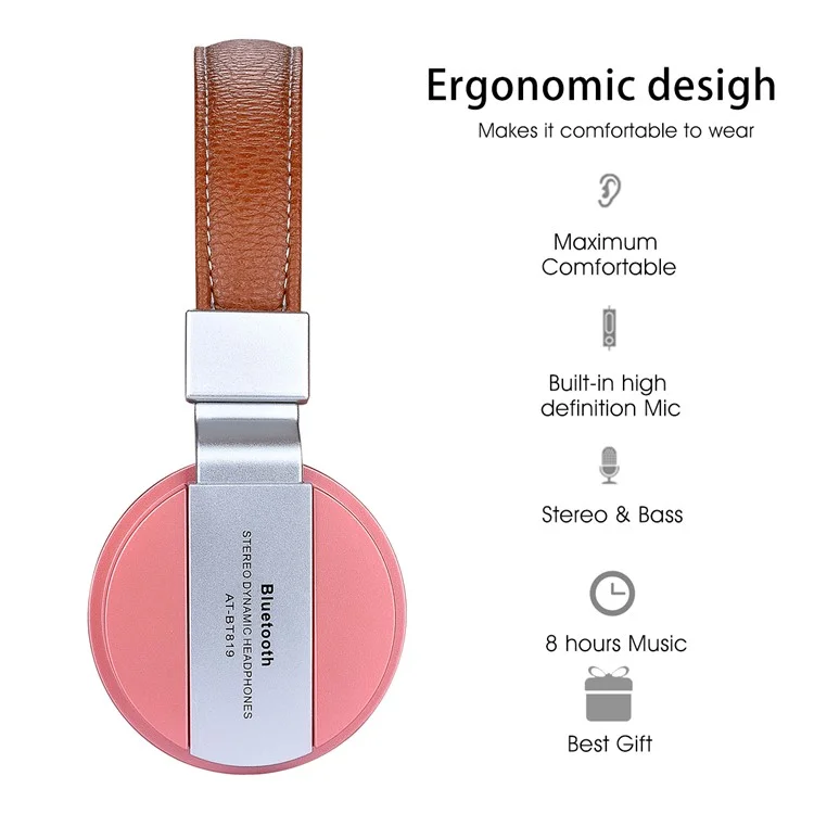 BTH-858 Foldable Over-ear Bluetooth 4.2 Earphone with TF Card Slot/Aux-in - Rose Gold