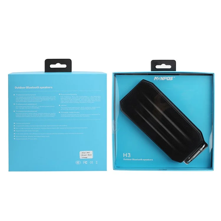 MONPOS H3 Portable Outdoor IPX6 Waterproof Wireless Bluetooth V4.2 Speaker Support FM/TF Card/Aux-in - Black