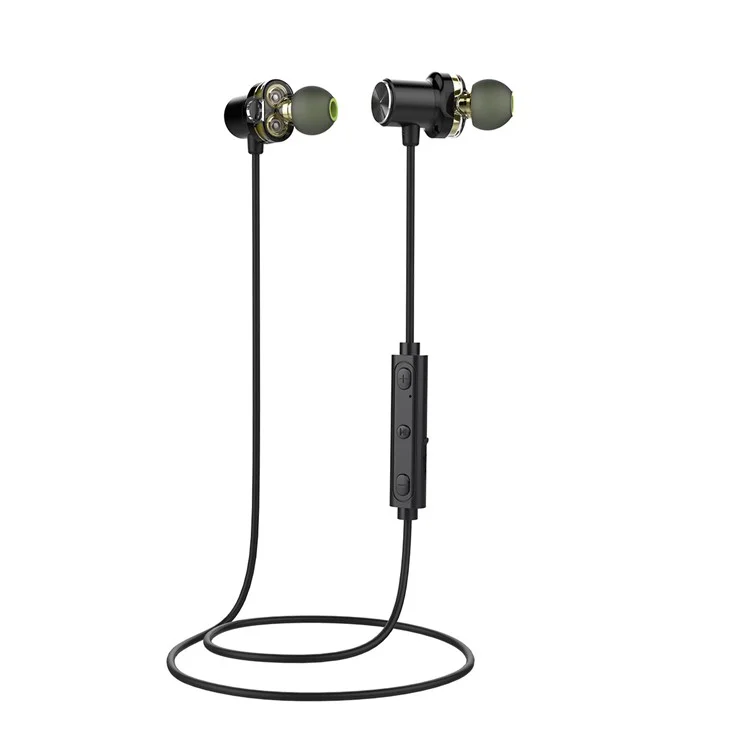 AWEI X650BL Double Driver IPX5 Sports Bluetooth V4.0 Magentic In-ear Earphone - Black