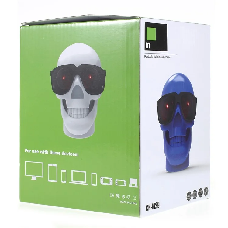 Skull Shape Portable Wireless Bluetooth Speaker Support TF Card - White