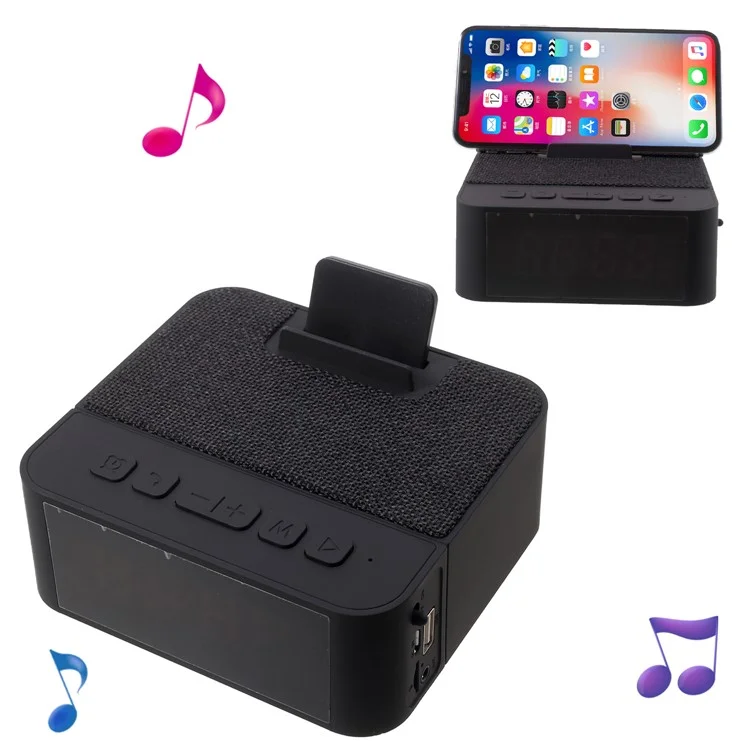 X31 Cloth Coated Large LED Display Clock Bluetooth Speaker Support FM / TF Card / U Disk / Aux-in - Black