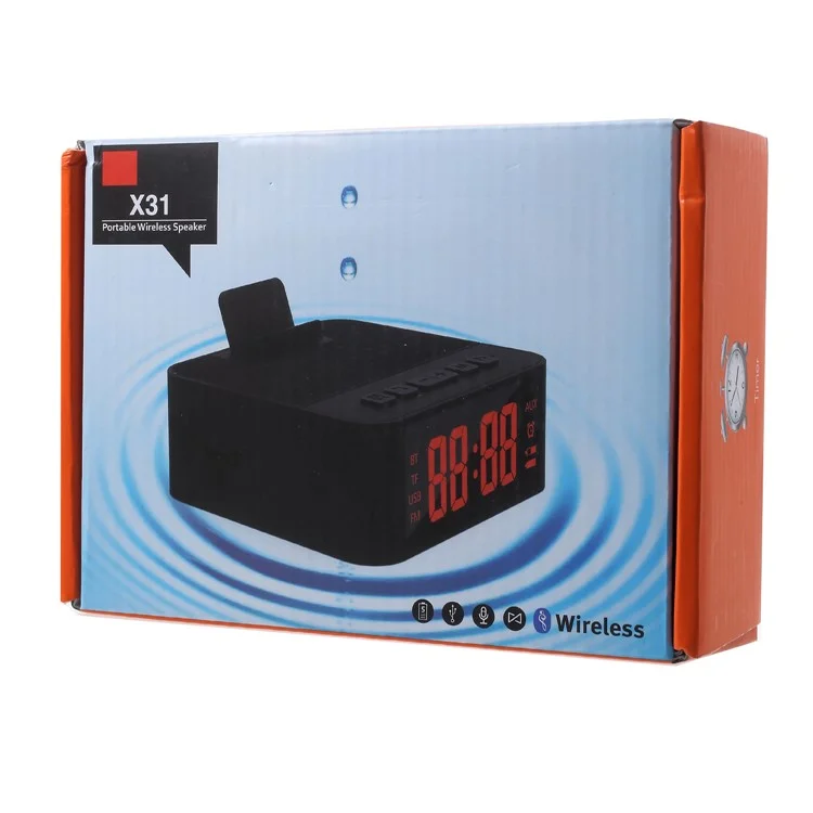 X31 Cloth Coated Large LED Display Clock Bluetooth Speaker Support FM / TF Card / U Disk / Aux-in - Black