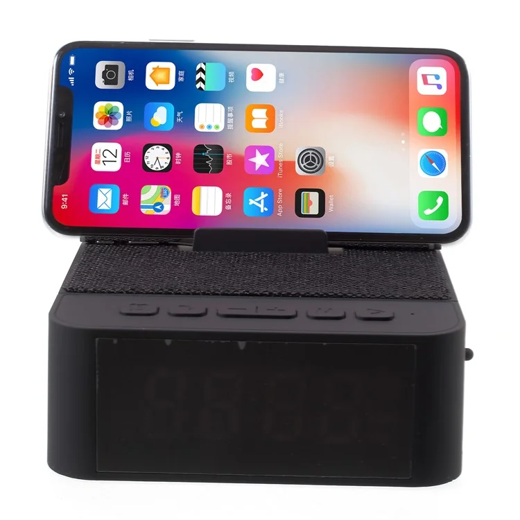 X31 Cloth Coated Large LED Display Clock Bluetooth Speaker Support FM / TF Card / U Disk / Aux-in - Black