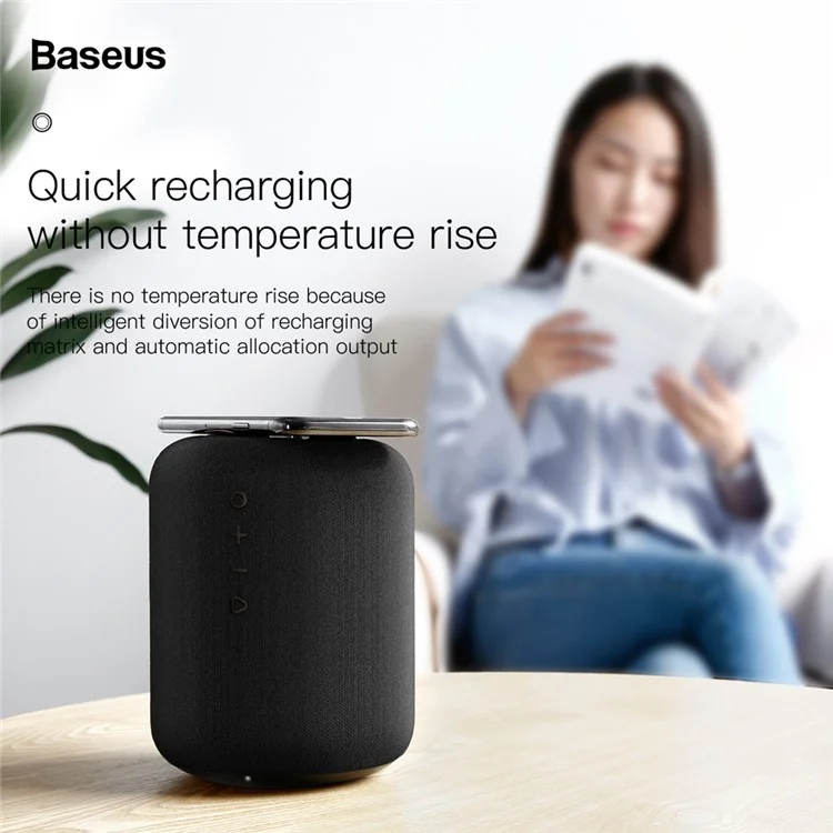 BASEUS Encok E50 Smart Wireless Charging Pad + Double-tweeter Bluetooth 4.2 Speaker Support Aux-in (Not Support FOD Function)