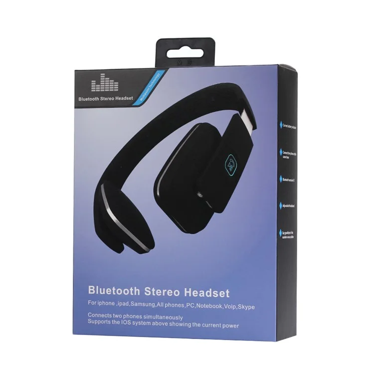 LC-8600 Adjustable Stereo Over-ear Bluetooth Earphone with Aux-in - Black