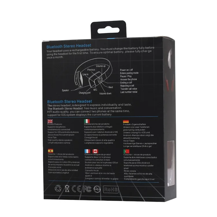 LC-8600 Adjustable Stereo Over-ear Bluetooth Earphone with Aux-in - Black