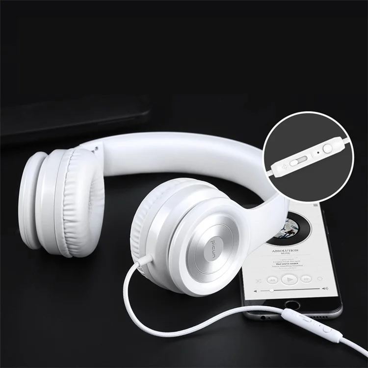 PICUN C26 3.5mm Over Ear Wired Headphone Build-in Mic for iPhone Samsung Xiaomi Etc. - White