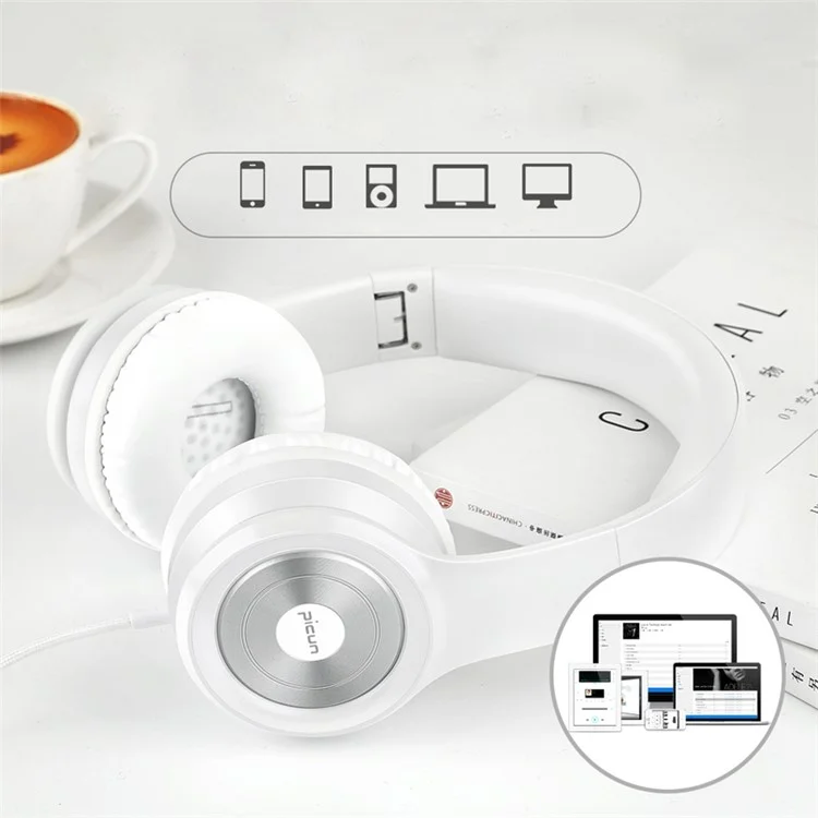 PICUN C26 3.5mm Over Ear Wired Headphone Build-in Mic for iPhone Samsung Xiaomi Etc. - White