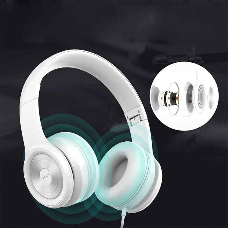 PICUN C26 3.5mm Over Ear Wired Headphone Build-in Mic for iPhone Samsung Xiaomi Etc. - White