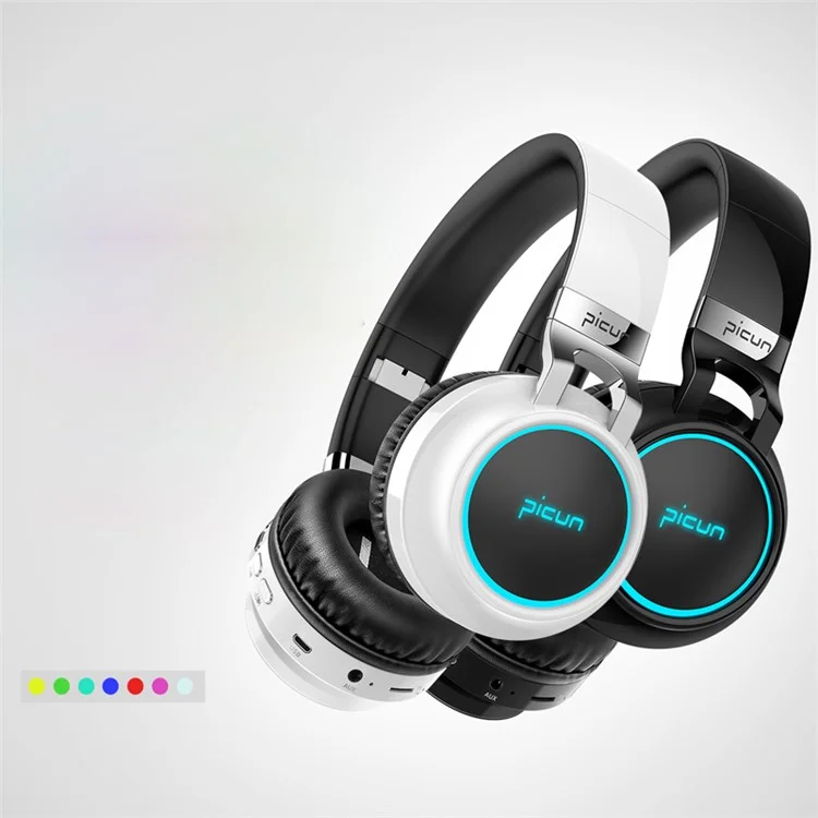 PICUN P60 LED Over-ear Bluetooth V4.1 Headset Support AUX-in / FM / TF Card - Black