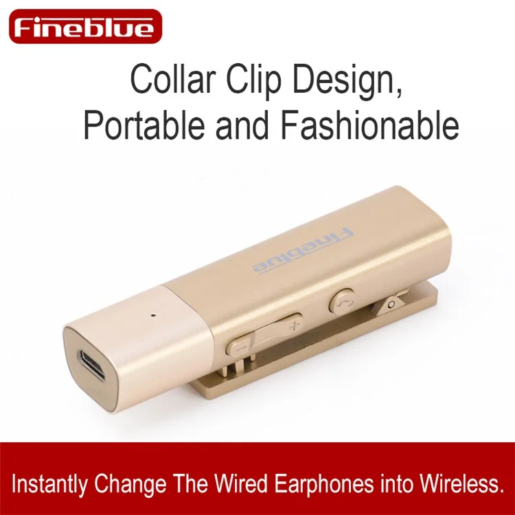 FINEBLUE W688 Collar Clip-on Bluetooth Earphone with 3.5mm Jack - Gold